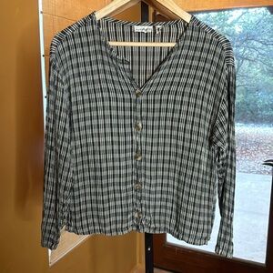 Vintage Putumayo Brown Plaid 100% Rayon Button Up Top Size Small